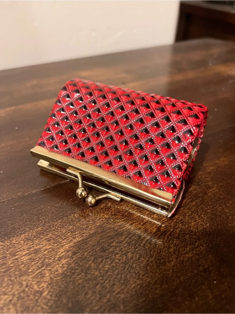 Vintage Red & Black Kiss Lock Coin Purse